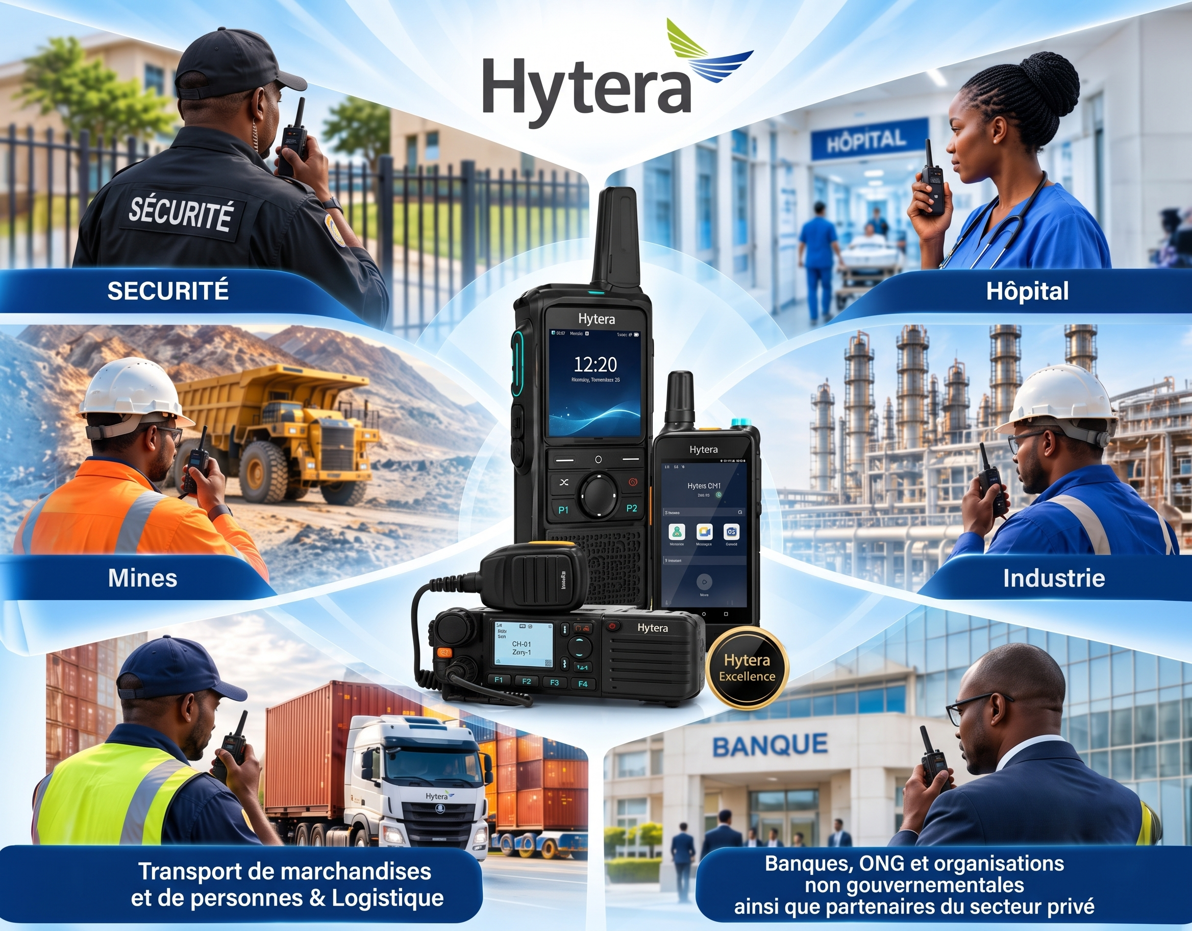 Radios professionnelles Hytera utilisées dans la sécurité, les hôpitaux, les mines, l’industrie, la logistique et les banques